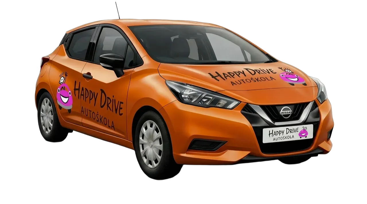 Výcvikové auto autoškoly Happy Drive – oranžový Nissan Micra